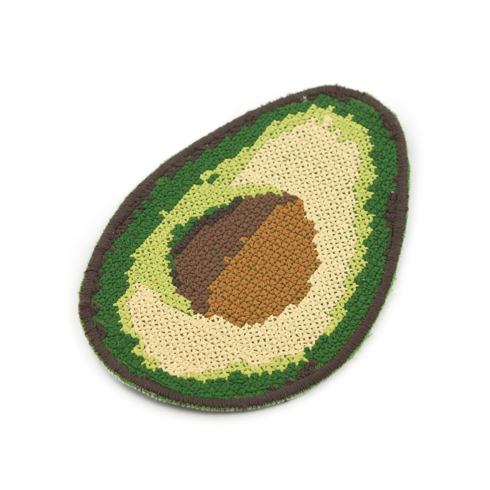 avocado embroidered iron on patch by Crewel and Unusual