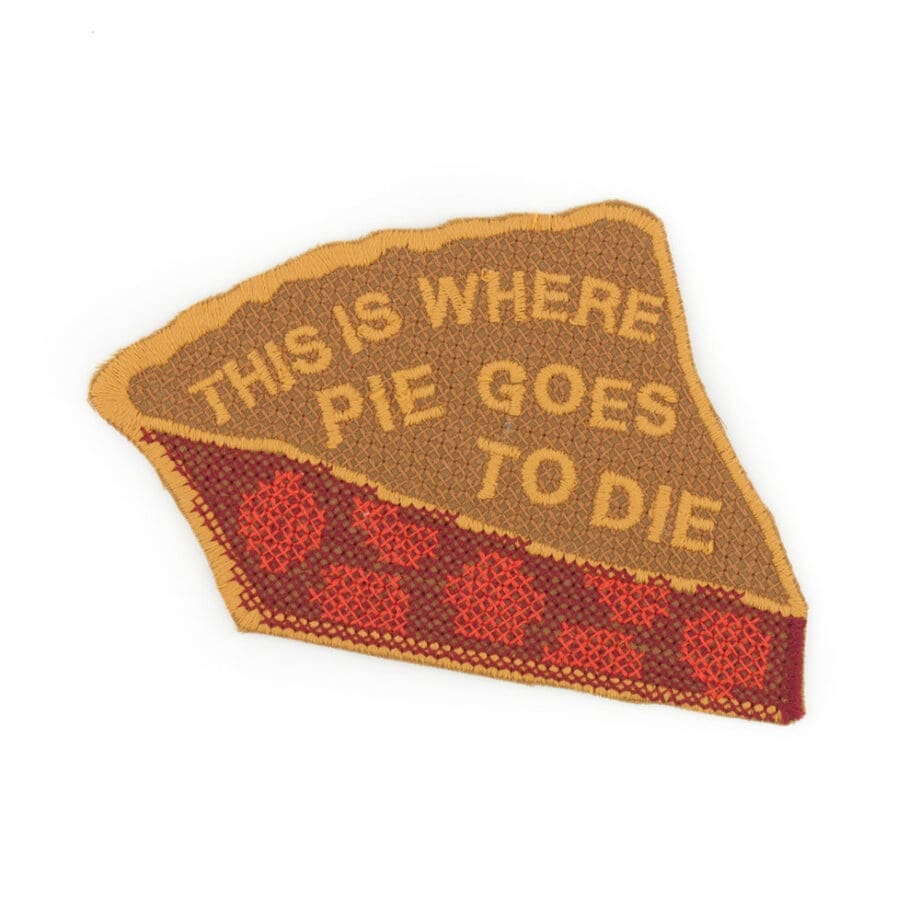 cross-stitched pie embroidered patch by Crewel and Unusual