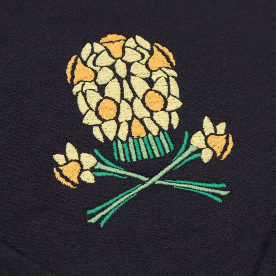 Daffodil Floral Skull Sweatshirt by Crewel and Unusual