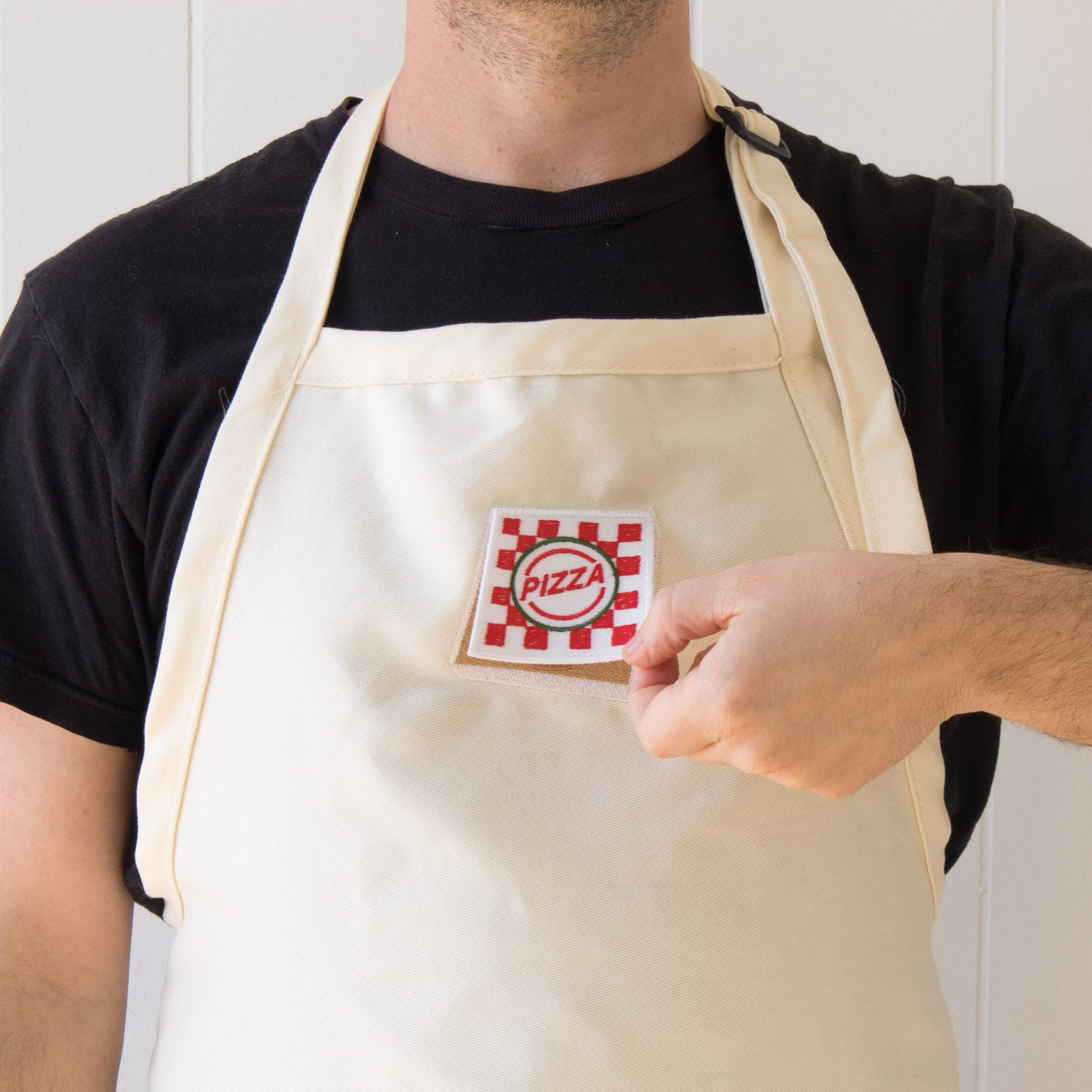 Product image - Canvas apron with embroidered pizza box that flips up to reveal an embroidered pizza